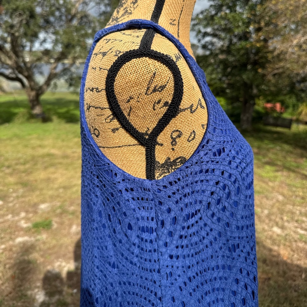 Eliza J Crochet Halter Sleeveless Cocktail Dress Royal Blue Size 8 - Picture 8 of 9